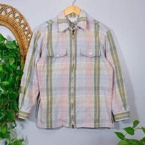 VTG Cottagecore Garden Pastel Plaid Zip Front Shirt Chest Pockets | Light Spring
